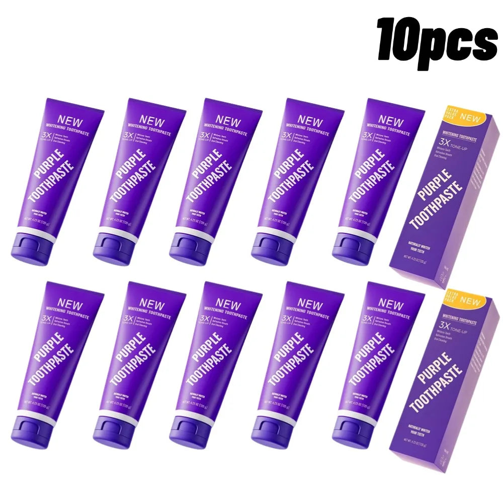 Pasta Dental Blanca y Morada Brillante 3X 1/3/5/10. Limpia Profundamente Entre los Dientes. Menta refrescante. Elimina las Manchas de Placa. Cuidado de la higiene bucal.