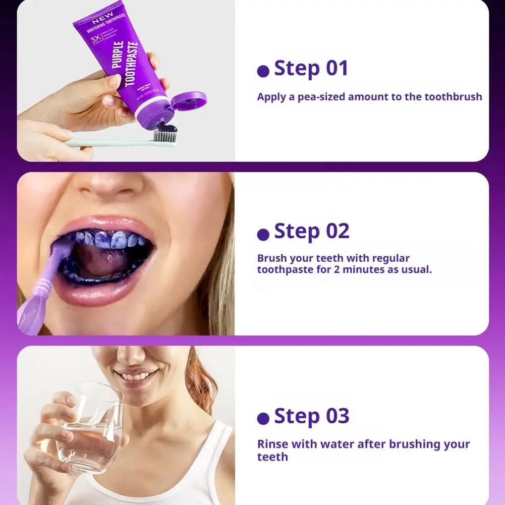 Pasta Dental Blanca y Morada Brillante 3X 1/3/5/10. Limpia Profundamente Entre los Dientes. Menta refrescante. Elimina las Manchas de Placa. Cuidado de la higiene bucal.