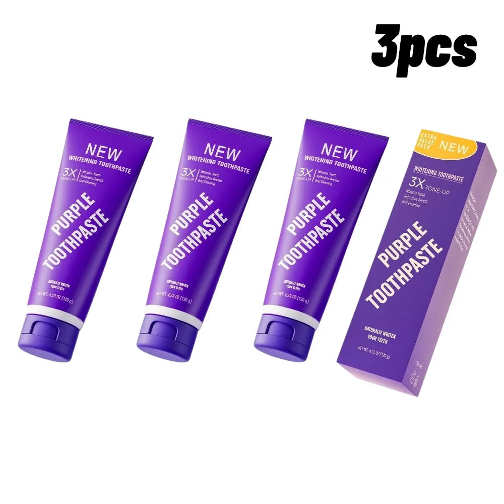 Pasta Dental Blanca y Morada Brillante 3X 1/3/5/10. Limpia Profundamente Entre los Dientes. Menta refrescante. Elimina las Manchas de Placa. Cuidado de la higiene bucal.