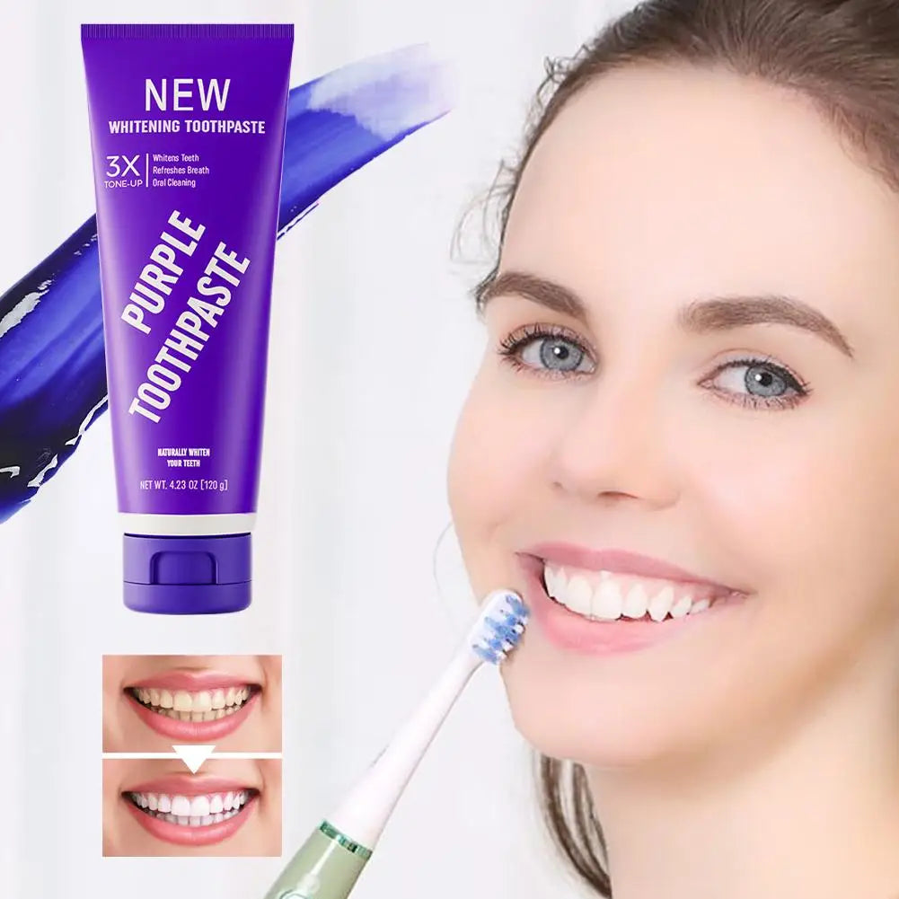 Pasta Dental Blanca y Morada Brillante 3X 1/3/5/10. Limpia Profundamente Entre los Dientes. Menta refrescante. Elimina las Manchas de Placa. Cuidado de la higiene bucal.